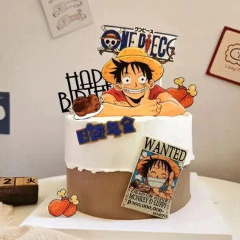 ONE PIECE Luffy Tortendekorations-Set Anime Junge Mädchen Geburtstagstorten-Deko Tortenflagge (7 Stück)