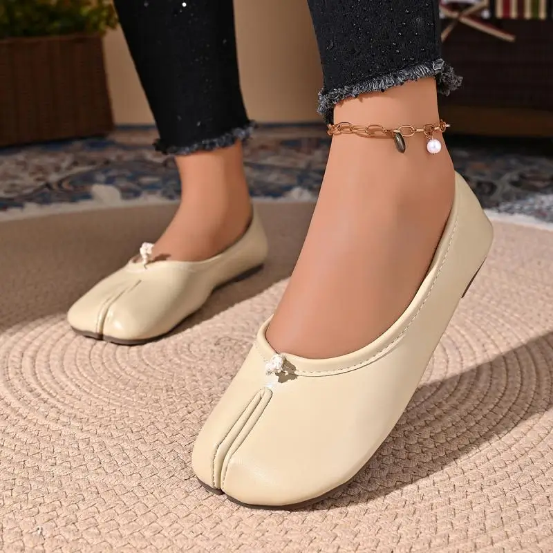 Damen Split Toe Ballerinas Weiche PU Leder Loafer Bequeme – Bild 3