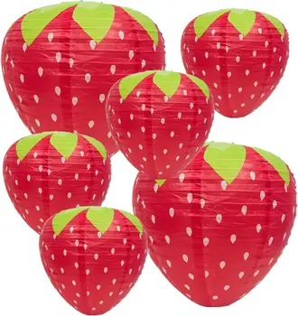 3PCSX20CM Erdbeer-Papierlaternen-Ornament, sehr erfrischend und niedlich für Obst-Thema, Geburtstagsfeier