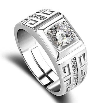 Charm-Ringe aus 925er-Sterlingsilber für Männer, glänzender Kristall, verstellbare Größe, modische Geschenke