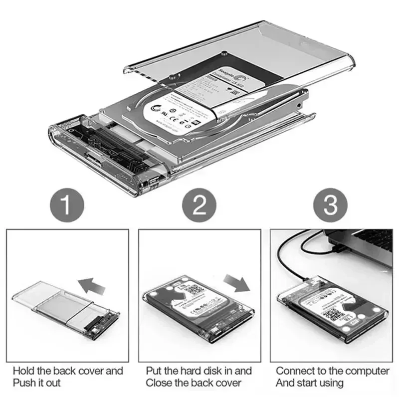 2,5-Zoll-Festplattengehäuse USB 3.0/Typ C auf SATA III. Klare – Bild 4