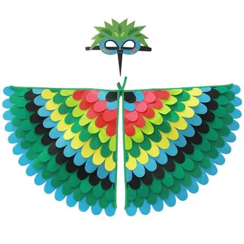 Vogel Cosplay Kostüm Bühnenauftritt Eule Pfauenflügel Vogel Filzumhang mit Maske für Mädchen Jungen Halloween