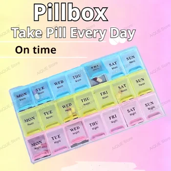 AiQUE Tragbare Reise-Pillendose, Organizer, 7 Tage, 21 Gitter, 3 Mal, ein Tag, mit großen Fächern