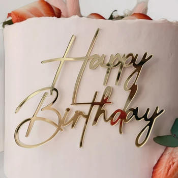Goldfarbene Acryl-Geburtstagskuchen-Topper - Happy Birthday-Kuchendekorationen für Kuchen (3 Stück)