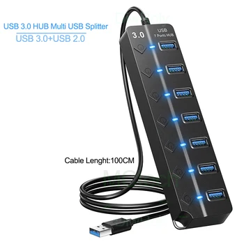 USB 3.0-Hub, USB-Hub 2.0, Multi-USB-Splitter-Hub, 100 cm langes Kabel, mehrere Expander für Computer, Laptop