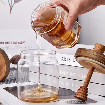 Aufbewahrungsflaschen aus Glas mit Löffeldeckel, Honiggläser, Honigbehälter mit breiter Öffnung, Sirupspender