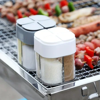 4-in-1-Camping-Gewürzstreuer, Mehrzweck-Gewürzglas mit Deckel, 4 Fächer, zum Grillen im Freien, Kochen, Salz