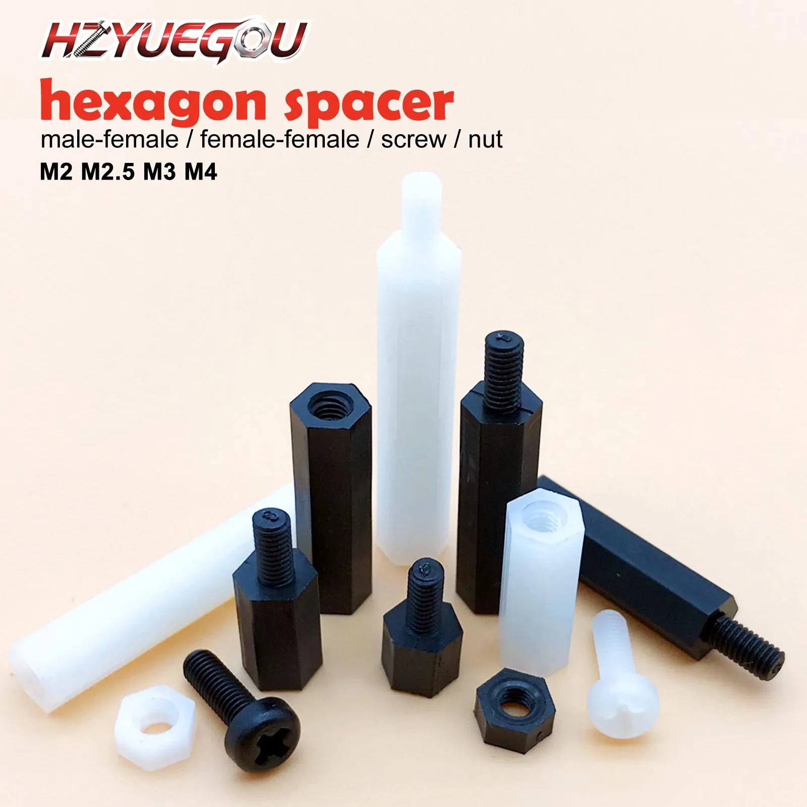 HZYUEGOU 50 Stück Schwarz Weiß M2 M2.5 M3 M4 Kunststoff Nylon