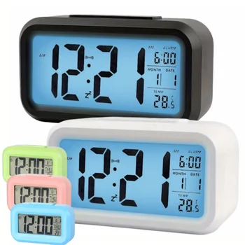 Intelligenter digitaler Wecker, schwarz-weißes LCD-Display mit Temperatur, Kalender, Timer, LED-Licht