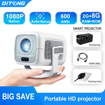 DITONG X3Plus HD-Projektor Native 1080P unterstützt 4K WIFI6 BT5.4 Android Mini Tragbarer Projektor