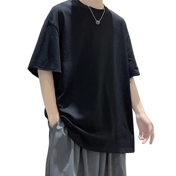 Übergroßen Sommer Kurzarm männer T Shirt Neue Fashion Solid Lose Oansatz T Shirts Herren Baumwolle Hip Hop