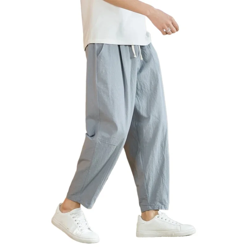 Neue Baumwolle Leinen Herren Hosen Casual Einfarbig – Bild 3
