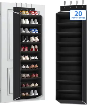 10-stufiger großer Schuh-Organizer über der Tür zum Aufhängen, Schuhregal mit tiefen Taschen für die