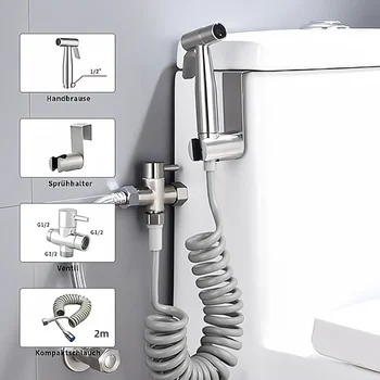 Handheld Bidet Toiletten-Sprühset Edelstahl-Sprühpistole mit 3-Wege-Ventil, Faltenbalg für Persönliche Hygiene