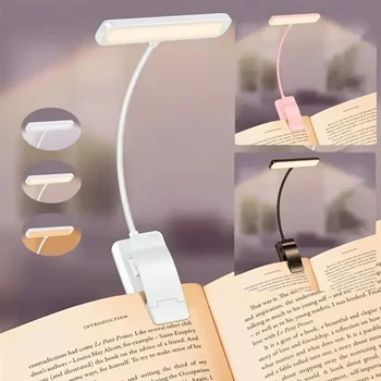 USB wiederaufladbare Buchleuchte, 3-farbig verstellbare LED-Leselampe mit Klemme, Augenpflege-Nachtlicht