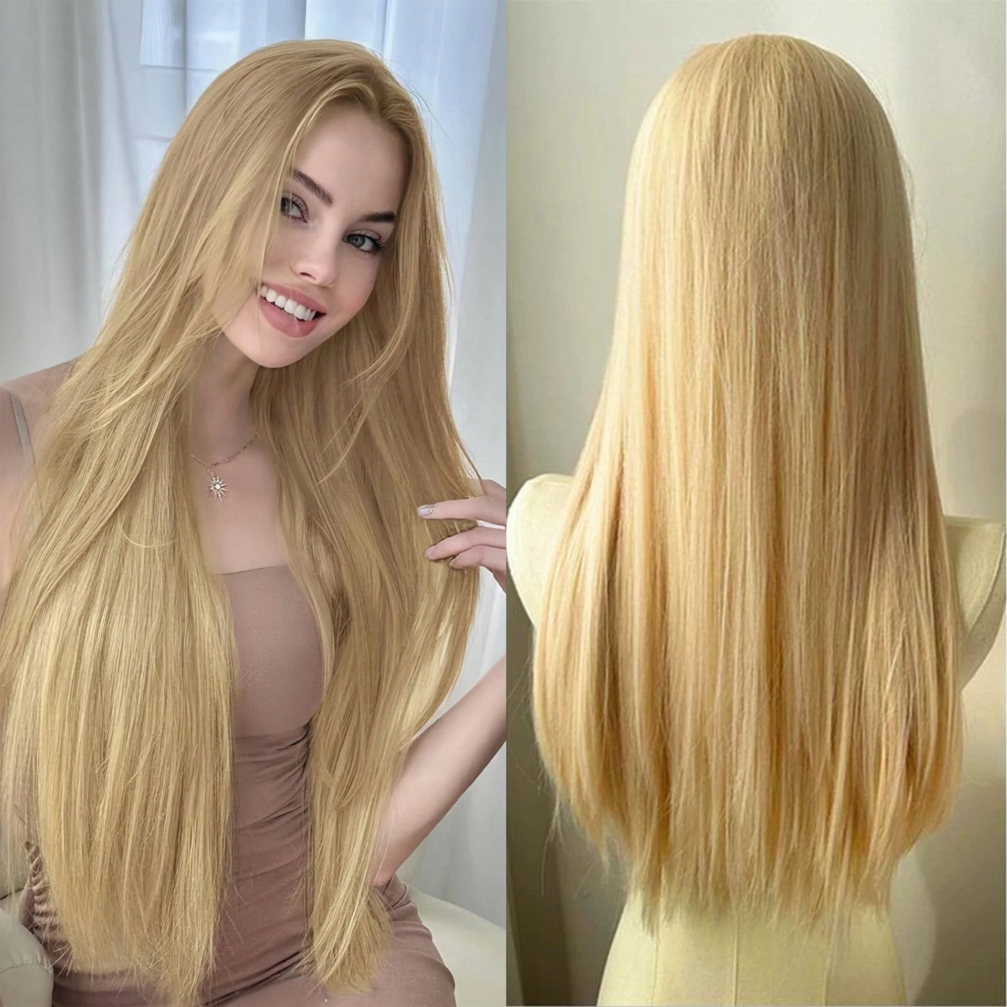Hellblonde Perücke, 28 Zoll lange, gerade synthetische – Bild 2