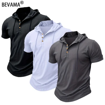 Herren T-Shirt Sommer Slim Fitness Kapuzen Kurzarm T-Shirts Männlich Leichter Hoodie Fitness Atmungsaktive