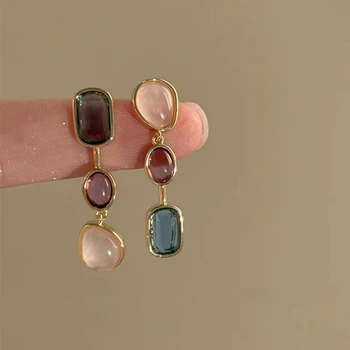 Asymmetrische Bunte Harz Ohrringe für Frauen Retro Kontrast Geometrische Baumeln Ohrringe Koreanische Schmuck