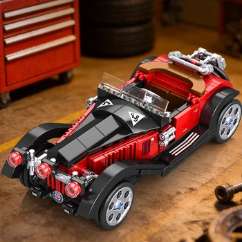 Vintage Klassische Auto-Bausteine, Retro-Roadster-Modell-Bausteine mit Präsentationsständer, DIY