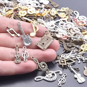 Vintage Zufällig Diy Groß Violine Gitarre Musical Note Charms Mixed Hip Hop Musik Instrumente (50 Stück)