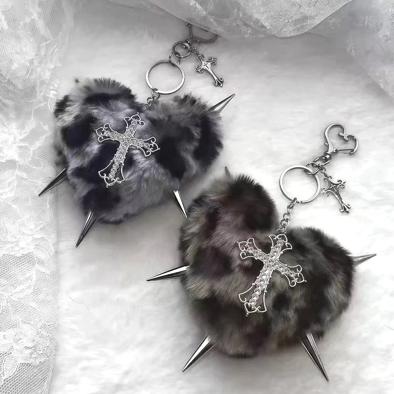 Punk Schmuck Leopardenmuster Nieten Kreuz Schlüsselanhänger – Bild 2