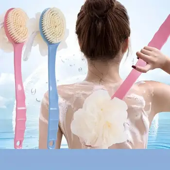 Weiche Luffa-und Borsten-Bade körper bürste für Frauen und Männer-gebogene Dusch bürste mit langem Griff
