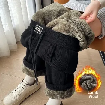Verdickte Fleece-Hose mit weitem Bein für Damen, lässige, lockere, hochtaillierte, schlankmachende Hose