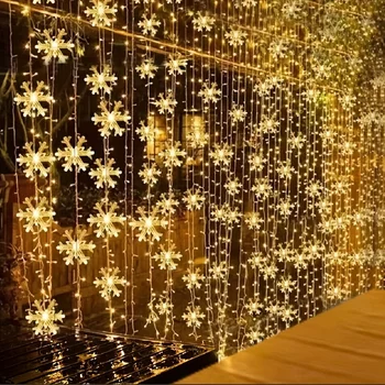 3 m LED-Schneeflocken-Vorhang-Lichter, romantische Weihnachts-Vorhang-Lichterketten, Feen-Lichterketten