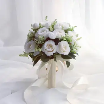 Braut Brautjungfer Hochzeitsstrauß Weiße Seidenblumen Rosen Handgemachte künstliche Braut Mariage Blumenstrauß
