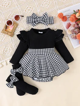 Im Herbst, Baby-Mädchen im Alter von 0-1 Jahren, bequemes, süßes und süßes schwarzes Oberteil (2 Stück)