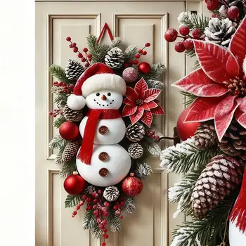 Winter Schneemann Weihnachtskranz Tür Dekoration Hängende Tür Banner Winter Niedlich Outdoor Schneemann