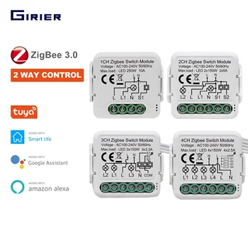 GIRIER Tuya ZigBee 3.0 Schaltmodul 10A Smart Home DIY Schalter 1 2 3 4 Gang Unterstützt 2-Wege-Steuerung