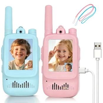Kinder-Video-Walkie-Talkies, wiederaufladbar, für drinnen und draußen, Ein-Klick-Anruf (2 Stück)