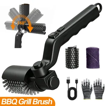 BBQ-Grillbürste, 3 Geschwindigkeitsstufen, elektrische Grillbürste, 180 ° Verstellbarer Kopf, 90 Minuten