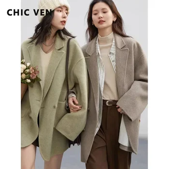 CHIC VEN Damen Wollmäntel, locker, lässig, zweireihig, Retro, doppelseitige Jacke, Bürodame, Oberbekleidung