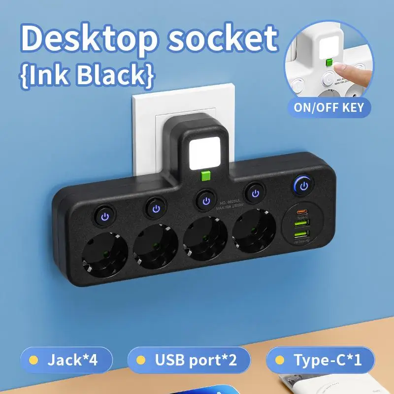 EU-Steckdose, 4 Steckdosen, Multitap-Wandsteckdosenleiste – Bild 5