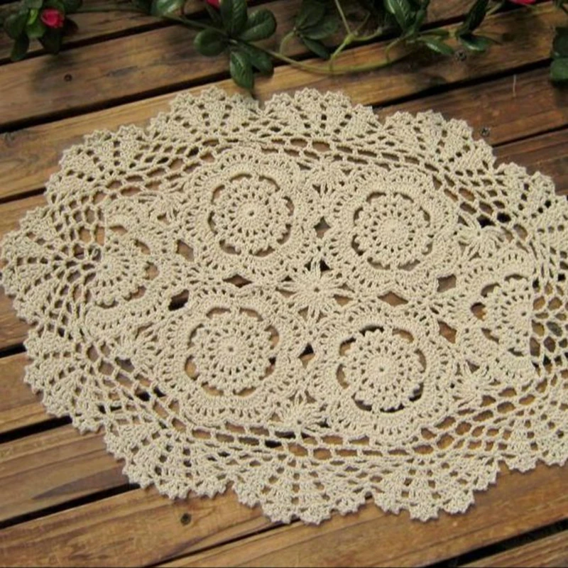 Vintage gehäkelte Deckchen, ovale Tischset, Shabby-Chic