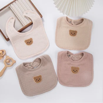 Nette Bär Musselin Baumwolle Baby Lätzchen Speichel Handtuch U-Absorbierende Taschen Koreanische Kinder Jungen