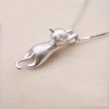 Beliebter 925er Sterlingsilber-Schmuck, modisch, schlichtes Tier, niedliches Kätzchen, Schlüsselbeinkette