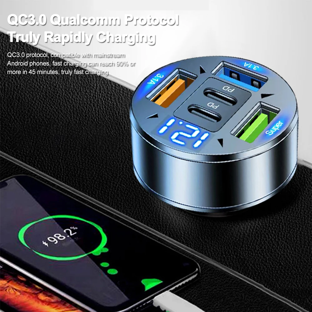 Auto-Ladegerät 250 W, 5 Anschlüsse, USB-C PD, QC 3.0 – Bild 2