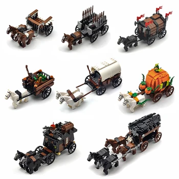 Kreative Moc Medieval Military Kutsche Modell Westlichen Kutsche Transport Pferd Bausteine DIY Montage