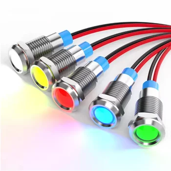 6 mm wasserdichte LED-Anzeigeleuchte aus Metall, Signalleuchte mit Kabel, 6 V - 12 V - 24 V, 24 V, 220 V