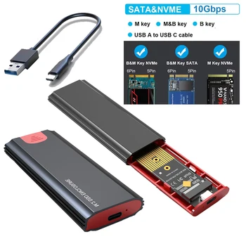 M2 SSD-Gehäuse M.2 NVMe SATA SSD-Gehäuseadapter 10 Gbit/s USB 3.2 Gen2 USB C externes Gehäuse unterstützt M