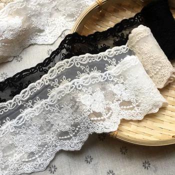 1 Yard weißer, schwarzer, beiger Blumen-Spitzenstoff zum Basteln, Nähen, für Brautkleider, Applikationen