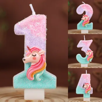 0-9 Zahlen Cartoon Einhorn Digitale Kerzen für Kinder Geburtstag Party Festival Kuchen Dekoration Atmosphäre