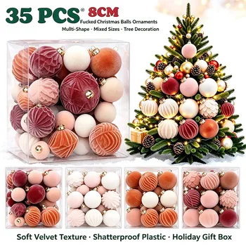 Set mit beflockten Weihnachtskugeln, Weihnachtsdekoration für Zuhause, in den Farben (35 Stück)