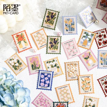 Blumen-Sticker-Set im Stempelstil für Tagebuch, Planer, DIY-Bastelarbeiten, Scrapbooking (45 Stück)