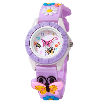 Kinder uhr einfache digitale Schmetterlings zeiger Design Quarzuhren Casual Sports lila Silikon Mädchen Uhr