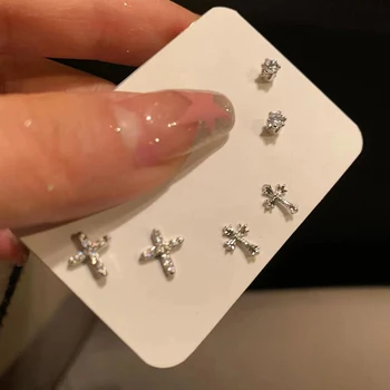 Silberne Farbe Strass Kreuz Ohr stecker für Frauen Mode Punk Ohrring setzt trend ige Schmuck (6 Stück)
