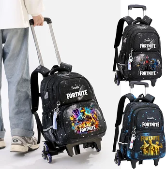 Fortnite Trolley-Tasche, einfaches Treppensteigen, Anime, wasserdichter Rucksack mit Rollen, großes